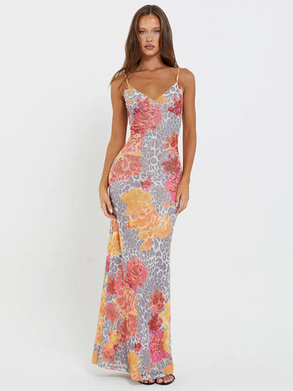 FashionSierra - Print Backless Sexy Maxi Dress Sleeveless Floral Dress