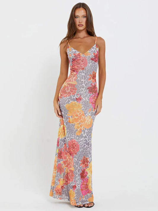 FashionSierra - Print Backless Sexy Maxi Dress Sleeveless Floral Dress