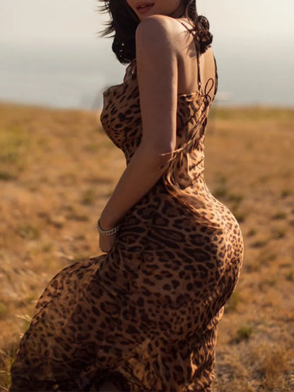FashionSierra - Leopard Print Sleeveless Slipdress Club Party Floral Dress
