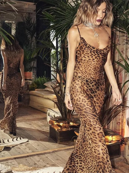 FashionSierra - Leopard Print Sleeveless Slipdress Club Party Floral Dress
