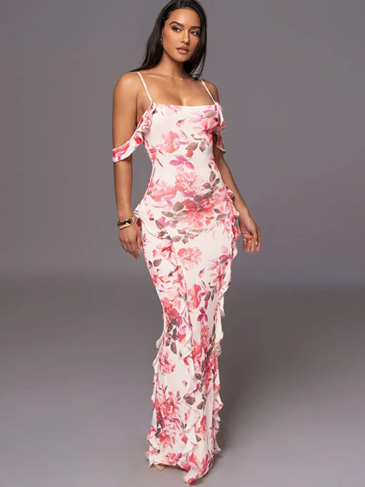 FashionSierra - Summer New Spaghetti Strap Backless Print Maxi Floral Dress