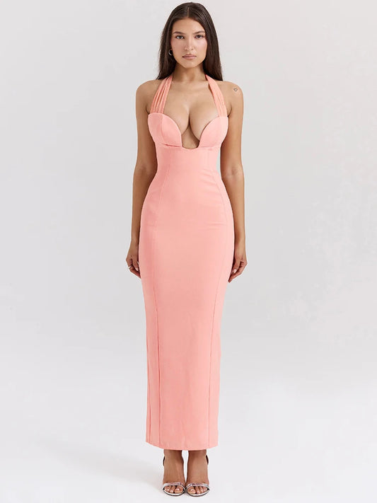 Strapless Halter Sexy Maxi Dress For Women Fashion Cut Out Sleeveless Backless Bodycon Club Party Long Dress Elegant