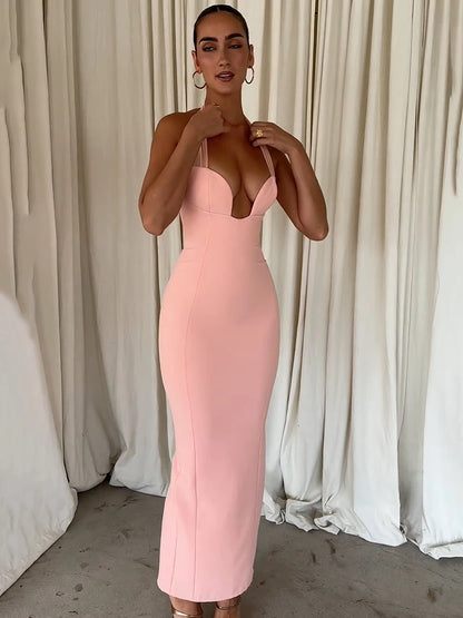 Strapless Halter Sexy Maxi Dress For Women Fashion Cut Out Sleeveless Backless Bodycon Club Party Long Dress Elegant
