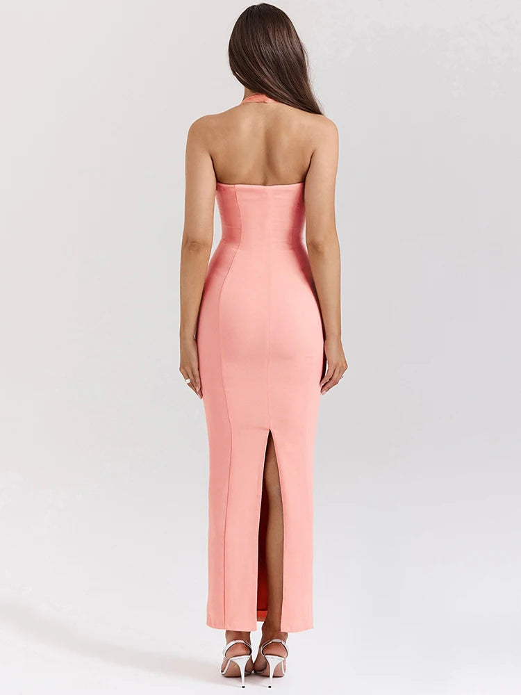Strapless Halter Sexy Maxi Dress For Women Fashion Cut Out Sleeveless Backless Bodycon Club Party Long Dress Elegant