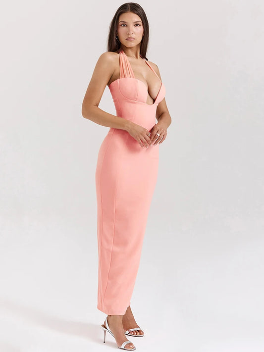 Strapless Halter Sexy Maxi Dress For Women Fashion Cut Out Sleeveless Backless Bodycon Club Party Long Dress Elegant