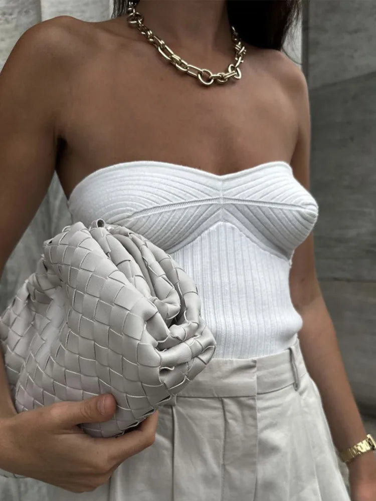 Strapless Basics Casual Short Knit Off-shoulder Sleeveless Backless Cami Top
