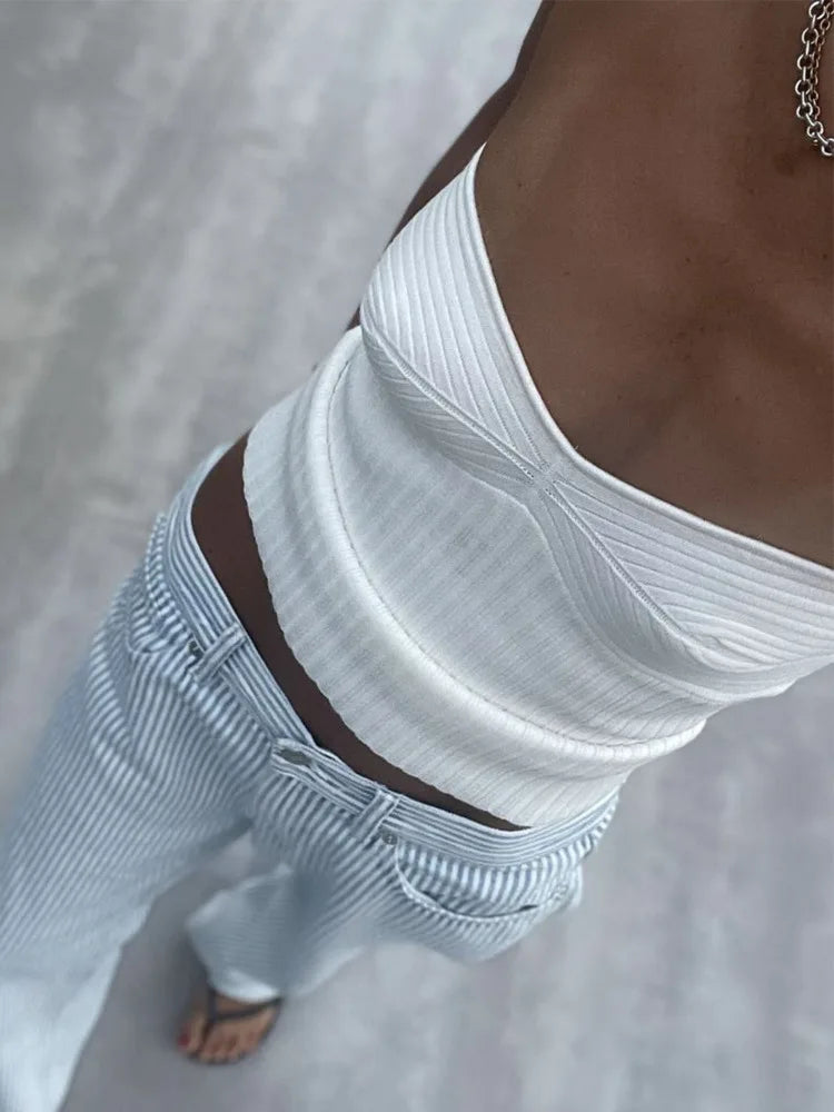 Strapless Basics Casual Short Knit Off-shoulder Sleeveless Backless Cami Top
