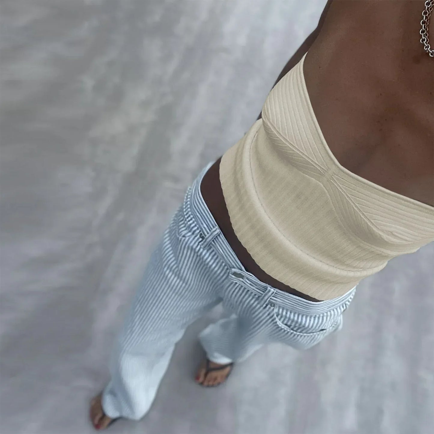 Strapless Basics Casual Short Knit Off-shoulder Sleeveless Backless Cami Top