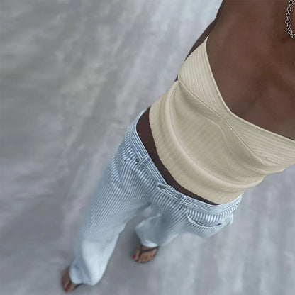 Strapless Basics Casual Short Knit Off-shoulder Sleeveless Backless Cami Top