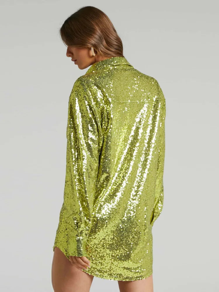 Turn-down Collar Silk Elegant Long Sleeve Loose Fashion Casual Streetwear Vestido Blouse