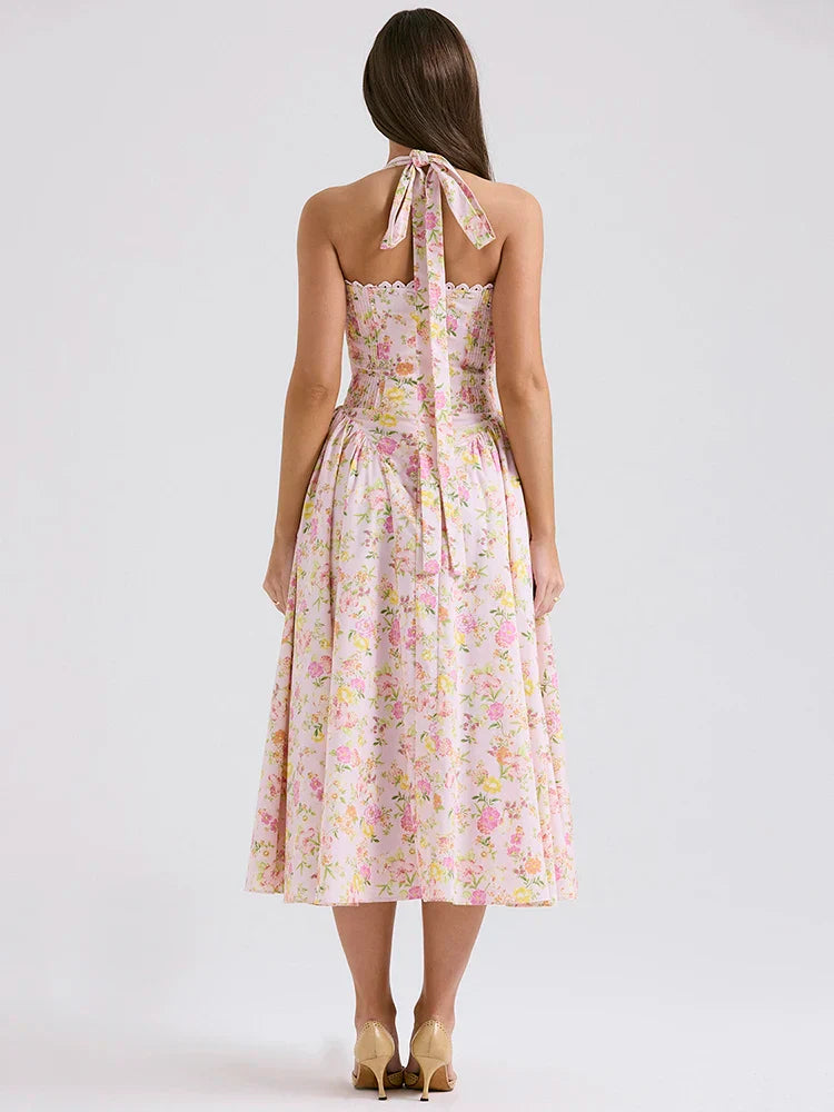 FashionSierra - Vintage Halter Sleeveless Backless A-line Floral Dress