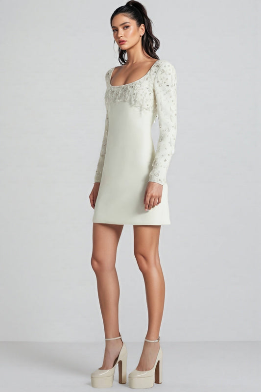 Owenfe White Beaded Diamond Mini Dress