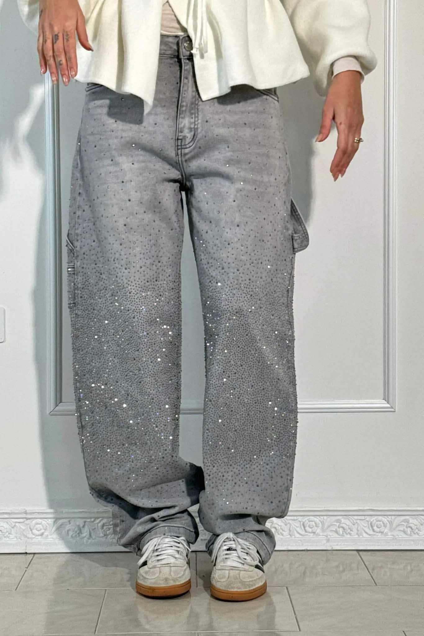 Jeans de mezclilla con brillo de carpintero con globos