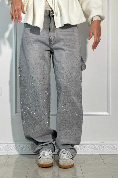Jeans de mezclilla con brillo de carpintero con globos