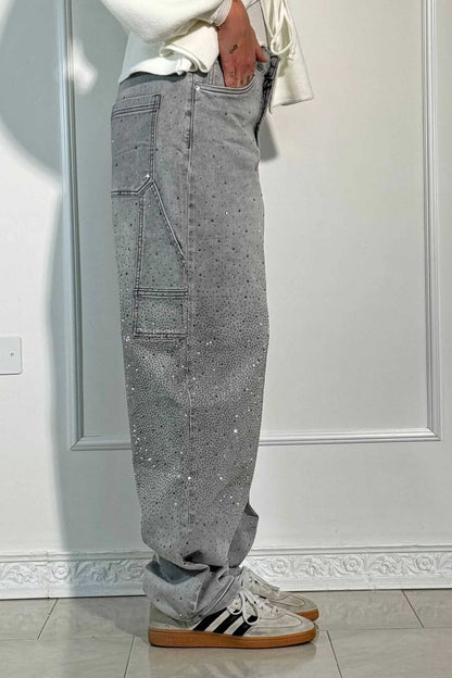 Jeans de mezclilla con brillo de carpintero con globos