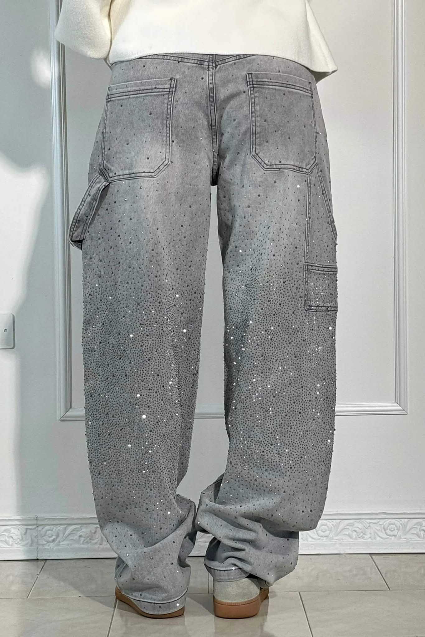 Jeans de mezclilla con brillo de carpintero con globos