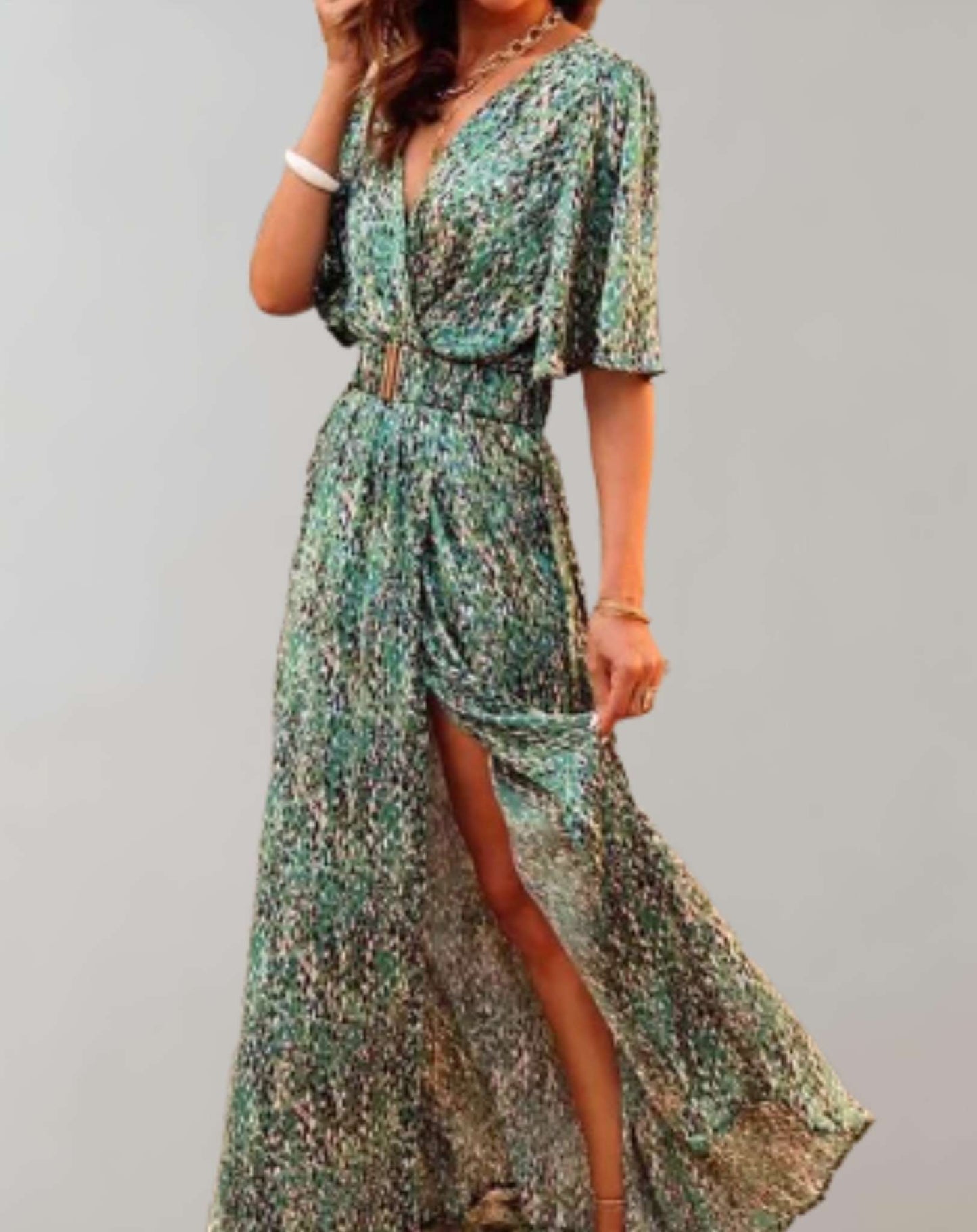Vestido holgado clásico para mujer con abertura y estampado floral | Ideal para primavera/verano