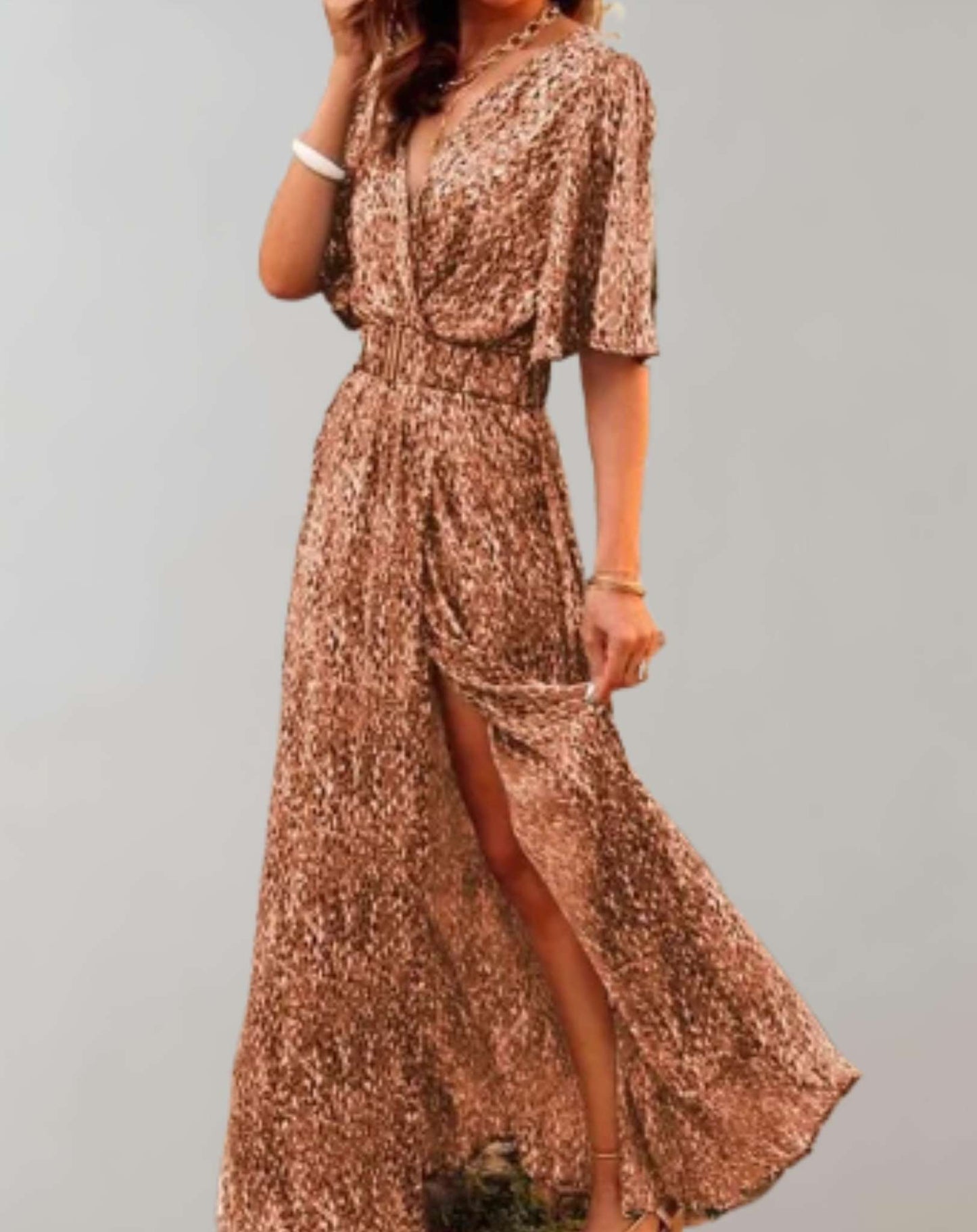 Vestido holgado clásico para mujer con abertura y estampado floral | Ideal para primavera/verano