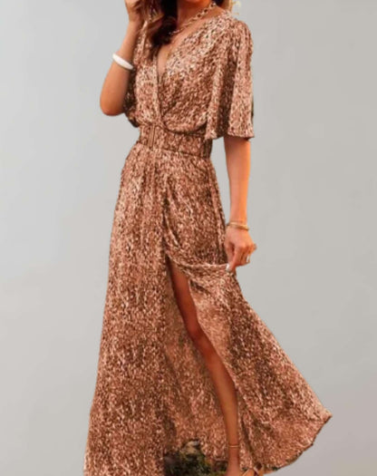 Vestido holgado clásico para mujer con abertura y estampado floral | Ideal para primavera/verano