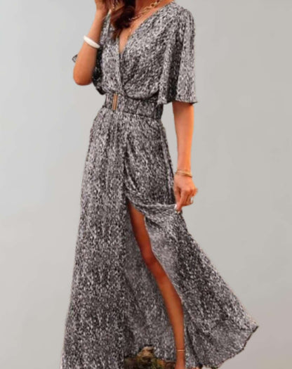 Vestido holgado clásico para mujer con abertura y estampado floral | Ideal para primavera/verano