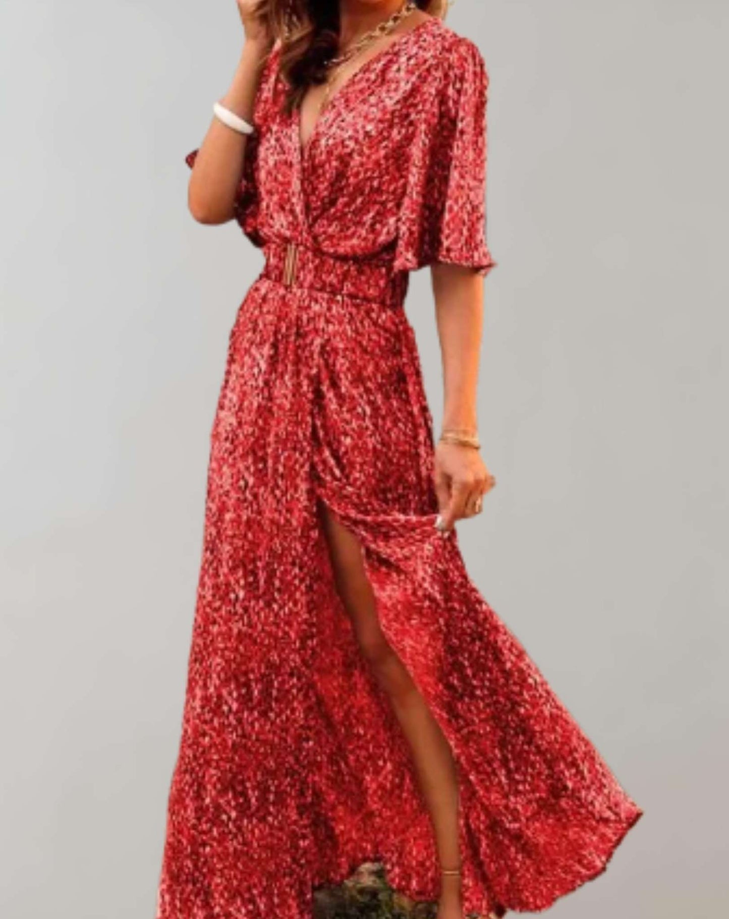 Vestido holgado clásico para mujer con abertura y estampado floral | Ideal para primavera/verano