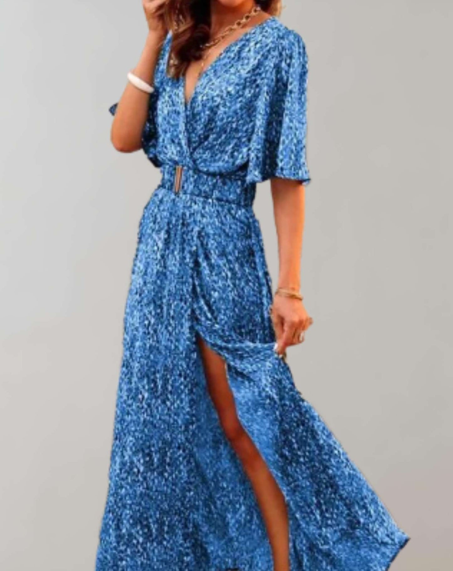 Vestido holgado clásico para mujer con abertura y estampado floral | Ideal para primavera/verano