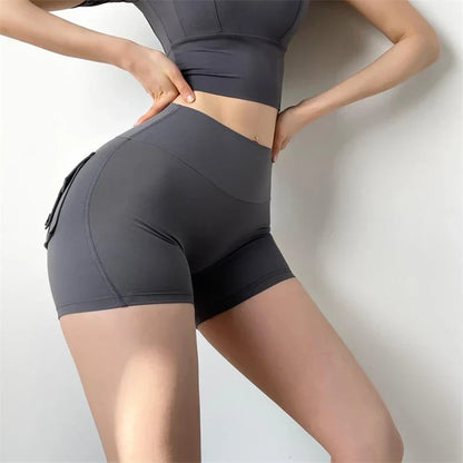 Feeling Fabric Pocket Women High-Waisted High Stretch Elastic Push Up Sports Short