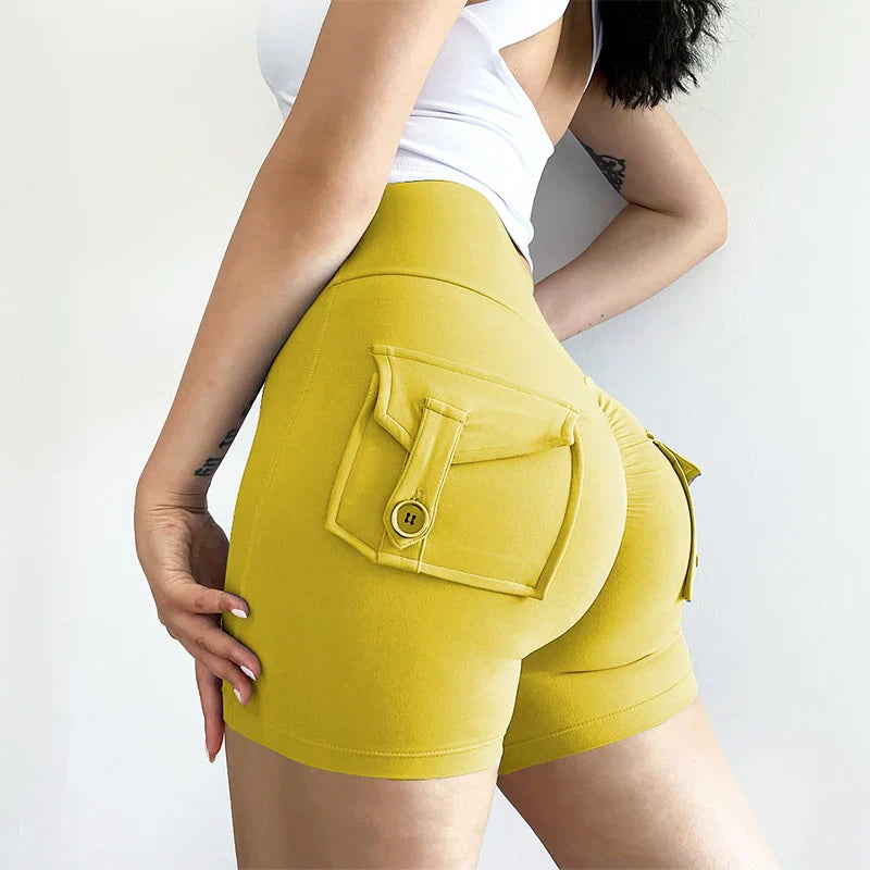Feeling Fabric Pocket Women High-Waisted High Stretch Elastic Push Up Sports Short