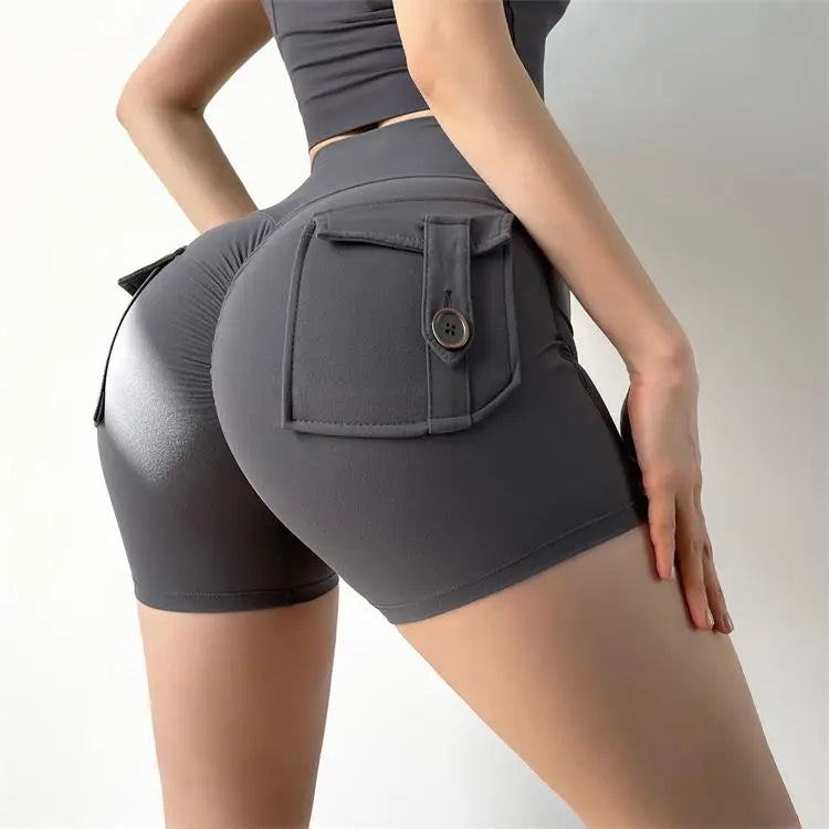 Feeling Fabric Pocket Women High-Waisted High Stretch Elastic Push Up Sports Short
