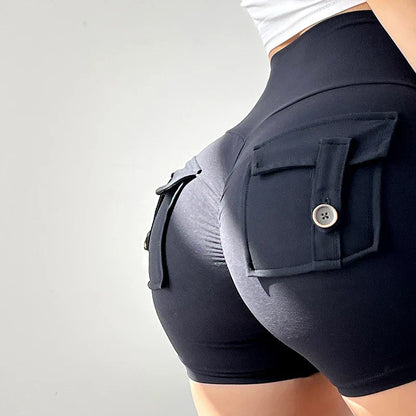 Feeling Fabric Pocket Women High-Waisted High Stretch Elastic Push Up Sports Short