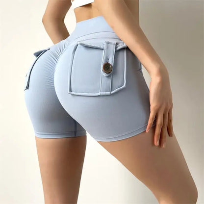 Feeling Fabric Pocket Women High-Waisted High Stretch Elastic Push Up Sports Short