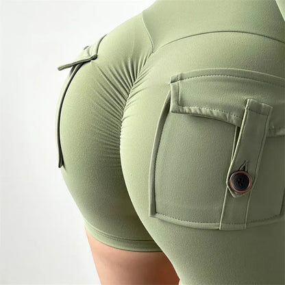 Feeling Fabric Pocket Women High-Waisted High Stretch Elastic Push Up Sports Short