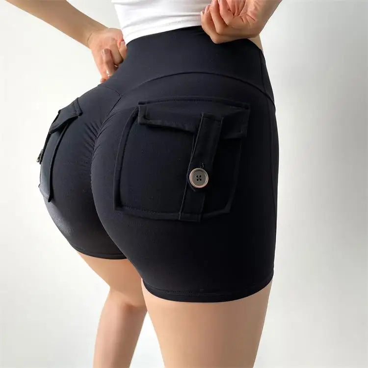 Feeling Fabric Pocket Women High-Waisted High Stretch Elastic Push Up Sports Short