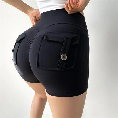 Feeling Fabric Pocket Women High-Waisted High Stretch Elastic Push Up Sports Short