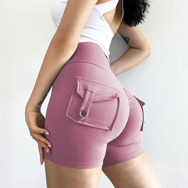 Feeling Fabric Pocket Women High-Waisted High Stretch Elastic Push Up Sports Short