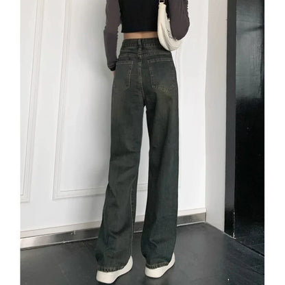 Female 2025 New Spring Cement Grey High Waist Thin Small Wide-Legged Trousers Jeans