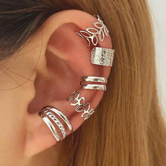 Vintage Gold Color Leaves Non-Piercing Fake Cartilage Clip Creative Trend Jewelry Earring