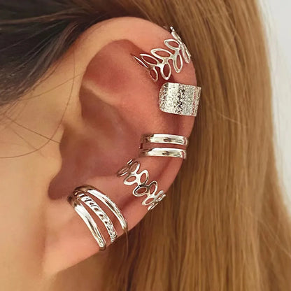 Vintage Gold Color Leaves Non-Piercing Fake Cartilage Clip Creative Trend Jewelry Earring