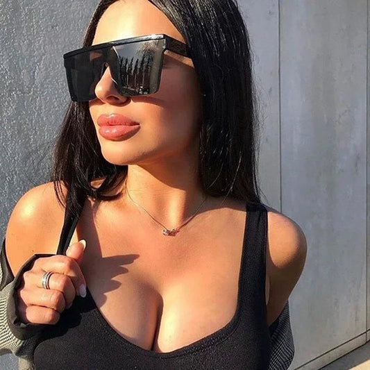 New Fashion Vintage Oversize Female Big Frame Black UV400 Sunglasses