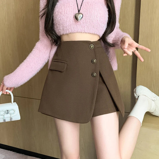 FashionSierra - New Autumn Winter Woolen Korean Chic High Waist Shorts Women 2025 Shorts