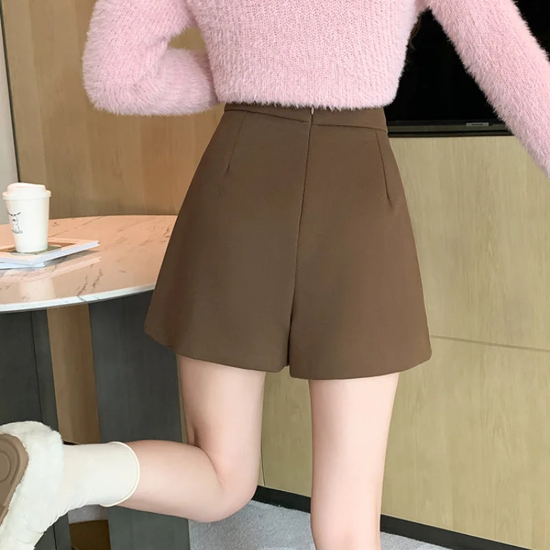 FashionSierra - New Autumn Winter Woolen Korean Chic High Waist Shorts Women 2025 Shorts