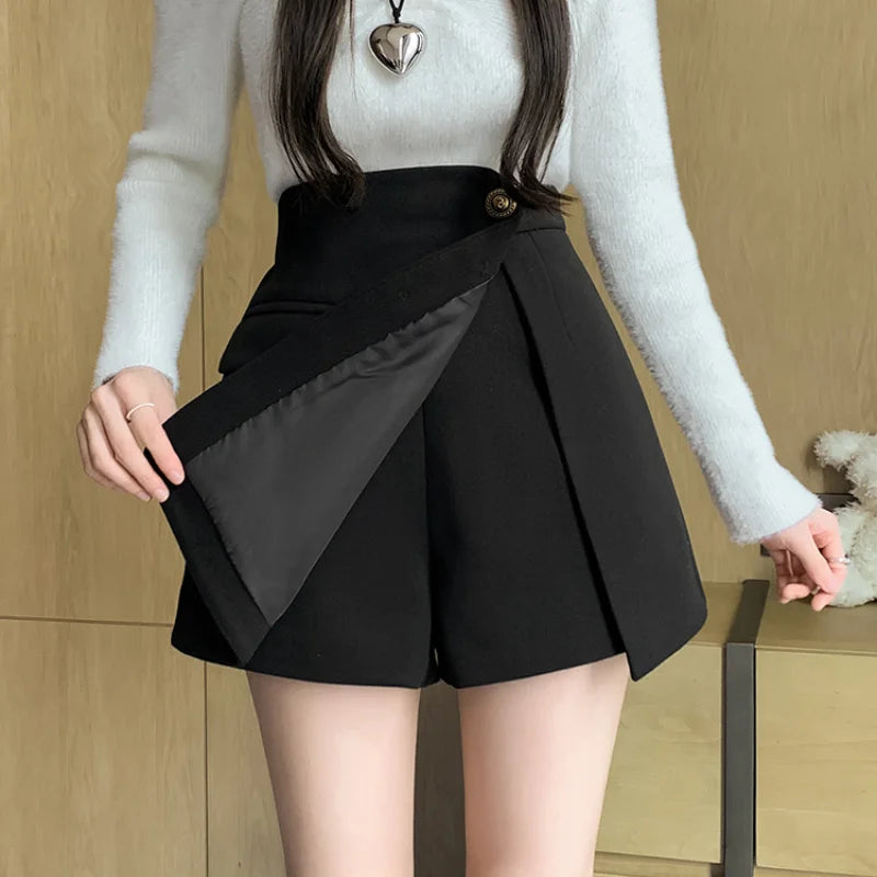FashionSierra - New Autumn Winter Woolen Korean Chic High Waist Shorts Women 2025 Shorts