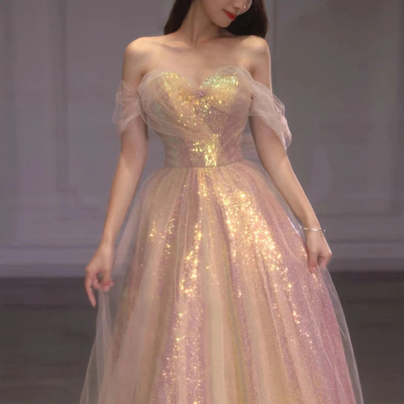 New Mesh High-waisted Slim-fitting Mermaid Toasting Evening Dress Fashionable Temperament One-shoulder Long Party Dresses Women