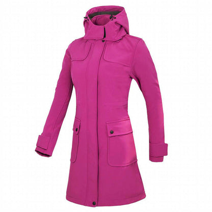 Chaqueta de esquí impermeable, larga e informal para exteriores, con capucha para mujer | Ideal para actividades al aire libre