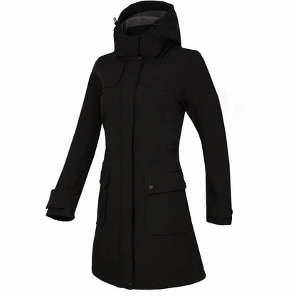 Chaqueta impermeable clásica larga con capucha para mujer | Ideal para actividades al aire libre