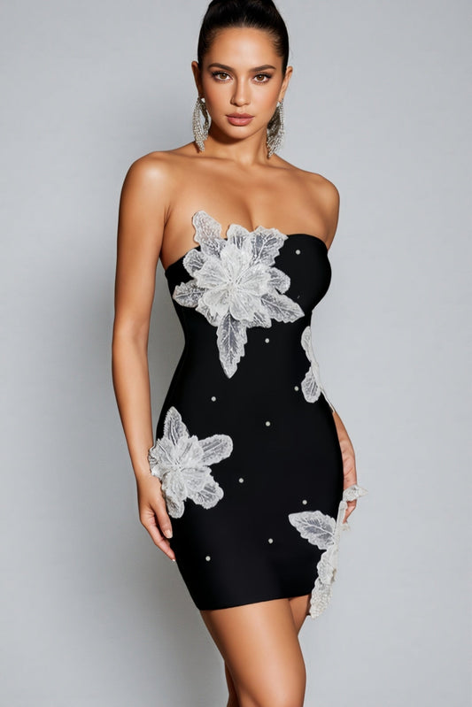 Fari Beaded Floral Knit Mini Dress