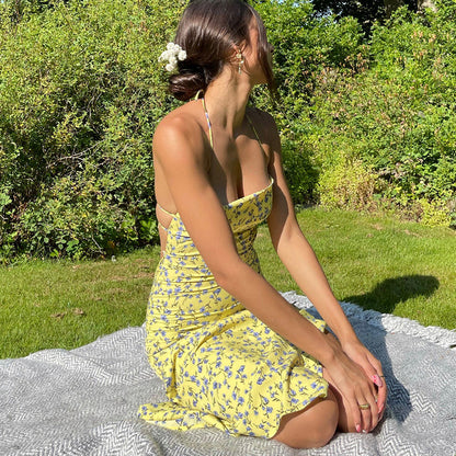Nidya Floral Backless Midi Dress
