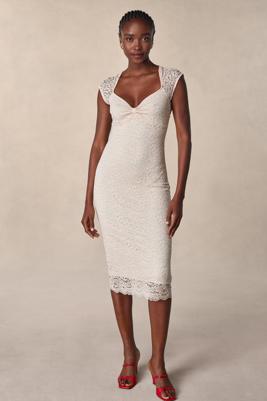 Vestido midi con lazo de encaje floral Nora