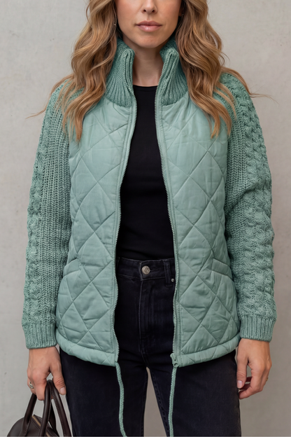 Norcetta Quilted Cable Knit Sleeve Zip Up Jacket