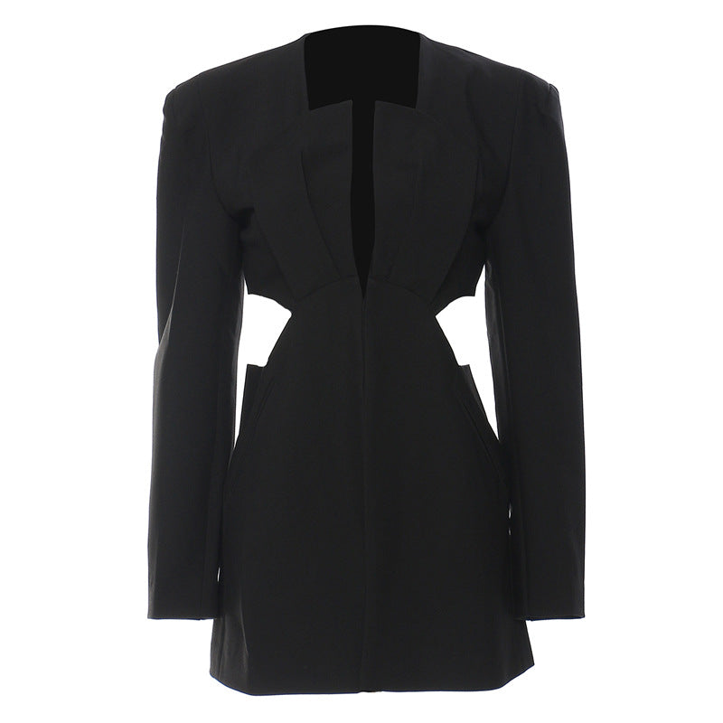 Office Side Waist Baring Slim Fit Exquisite Cut Personality Fashionable Jacket